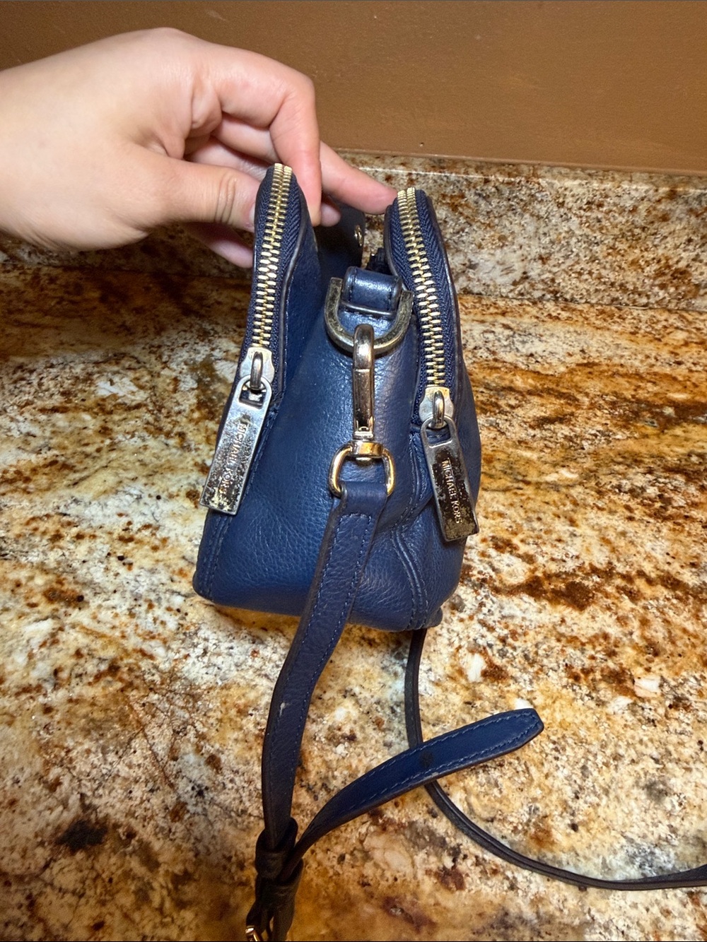 Michael Kors Dark Blue Leather Crossbody with Gold Hardware - Picture 2 of 11